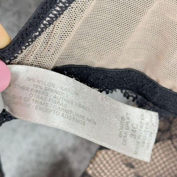 Victoria's Secret Bra Womens Biofit Demi Uplift Nude‎ with Black Lace 36c Straps - Picture 8 of 9
